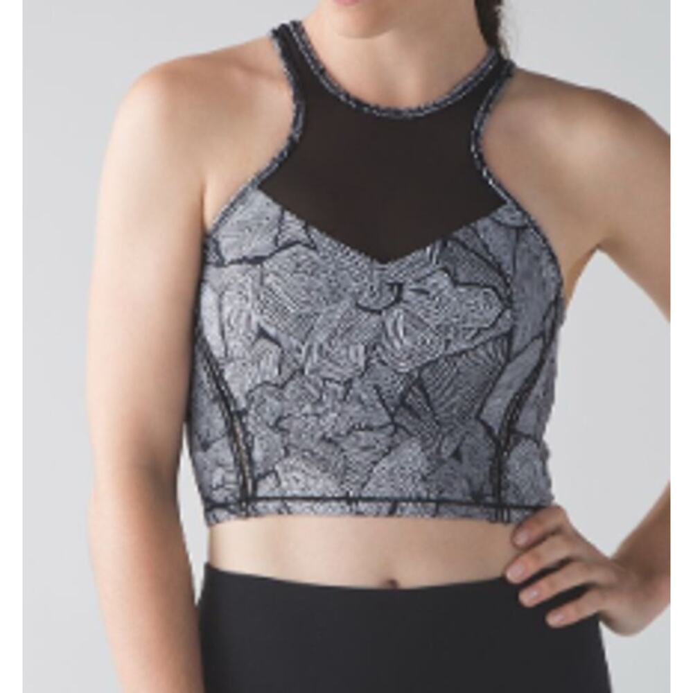 Lululemon Get It Ohm Bra Mini Dottie Tribe Mesh White Black Size 10